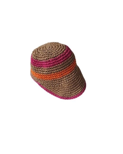 Springmoonatelier Red Handmade Raffia Crochet Sun Hat –