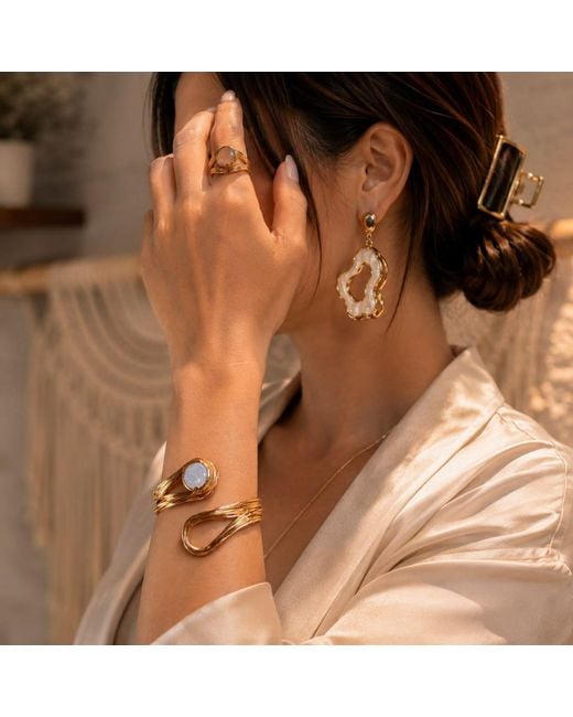 By Ozge Metallic Cleopatra Pearl Wave Plated Adjustable Cuff Bracelet