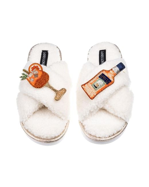 Laines London White Neutrals Laines Neutral Boucle Slippers With Summer Spritz Brooches