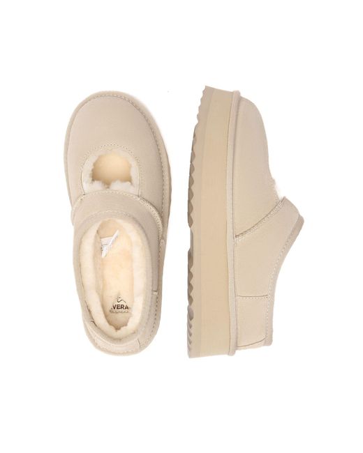 EverAu Australia Natural Neutrals Plumed Ankle Platform Slippers