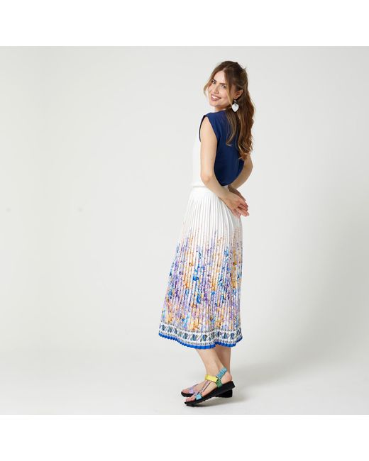 Lalipop Design Blue Floral-print Pleated Recycled Fabric Maxi Skirt