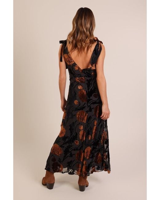 traffic people silk dress Traffic People Rene Flower Maxi Dress in Blue and Brown