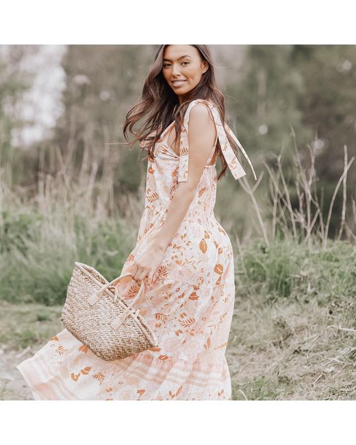 LAtelier London Orange Celia Floral Retro Print Midi Sundress