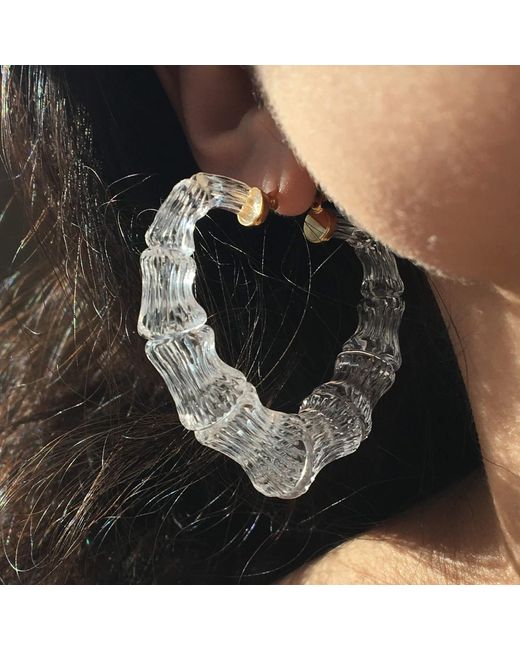 Gold & Honey Metallic Clear Heart Bamboo Hoop Earrings