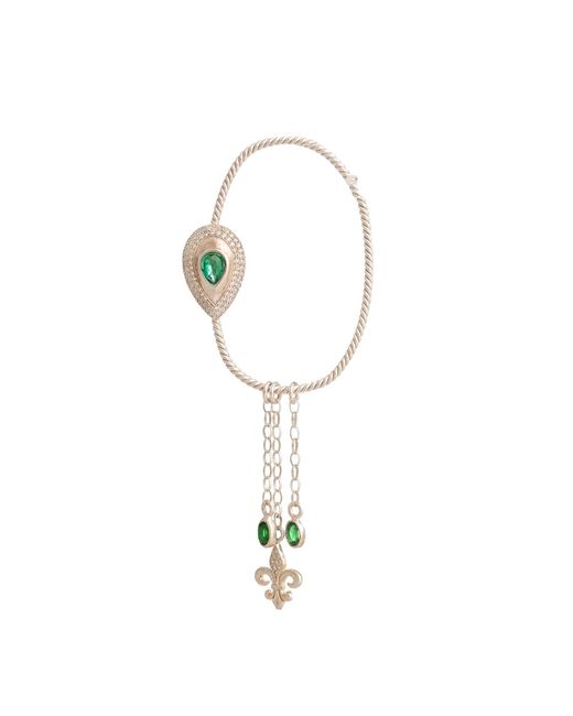 Ebru Jewelry Metallic Emerald Fleur De Lis Chain Unique Earring