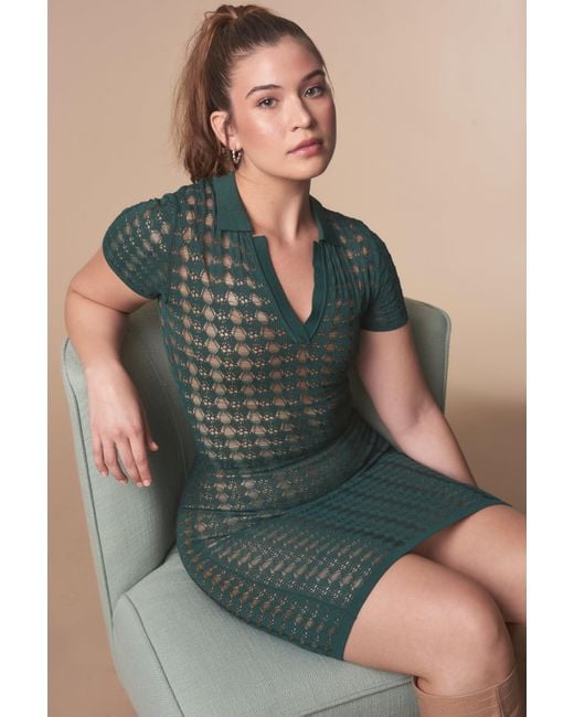 Fully Fashioning Green Kendall Crochet Knit Mini Dress