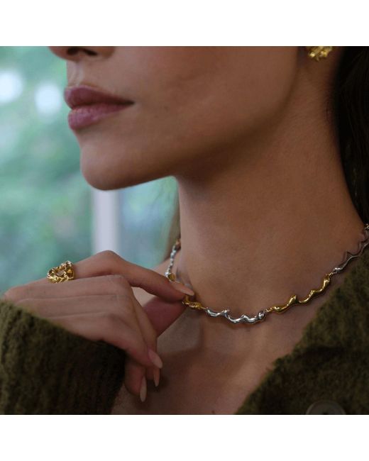 LINYA JEWELLERY Metallic Dery Double Color Drop Necklace Choker