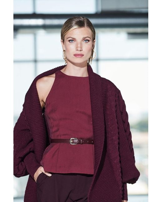 The Extreme Collection Red Burgundy Merlot Merino Wool And Alpaca Knit Cardigan