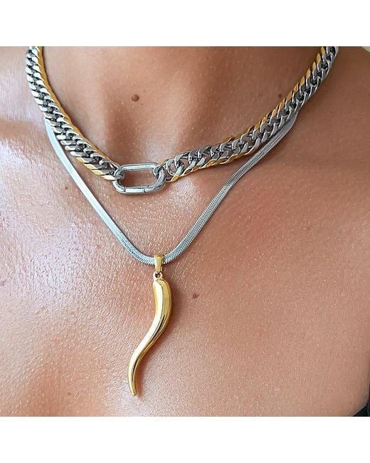 Mickey's Girl Metallic Mega Two Tone Lucky Horn Waterproof Necklace