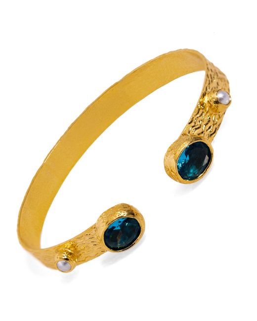 Ebru Jewelry Metallic Cleopatra Topaz & Pearl Adjustable Cuff Bracelet