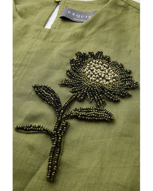 Exquise Green Fifine Long Sleeve Linen Blouse