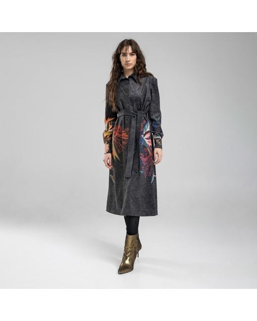 ARTISTA Black Beauty Washed Corduroy Floral Printed Shirt Dress