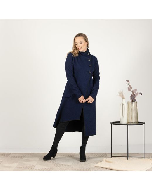Nikka Place Blue Boiled Wool Winter Cardigan Coat With Buttons And Pockets