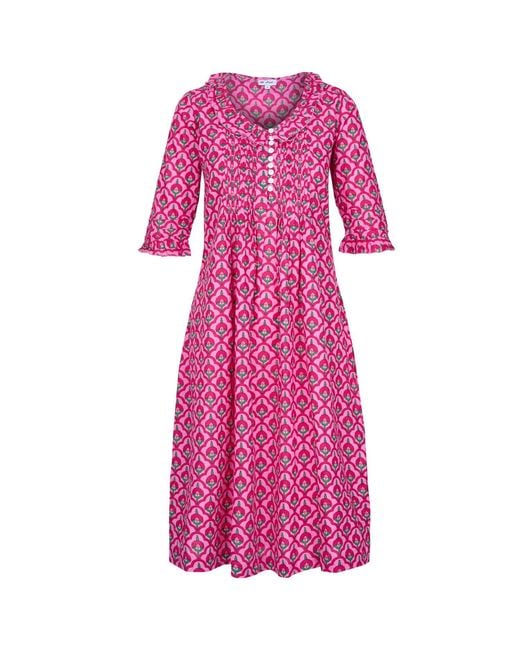 At Last Pink Cotton Karen 3/4 Sleeve Day Dress