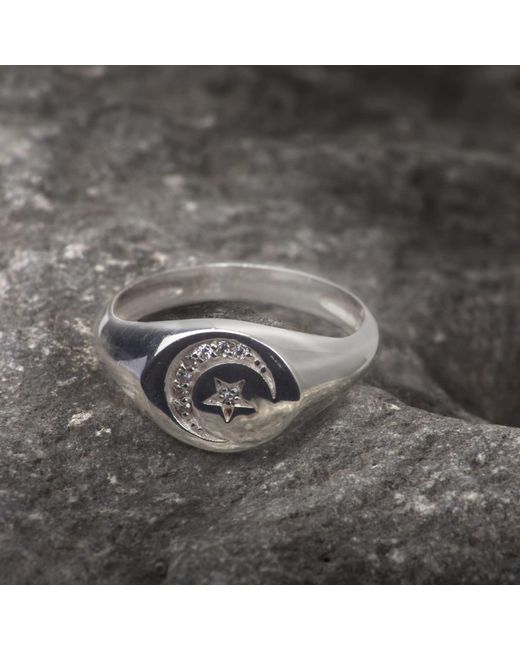 The Jewellery Store London Metallic Round Celestial Signet Ring With Cz