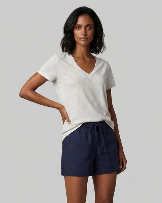 Lords of Harlech White Neutrals Victoria Paisley Explosion Ivory V-Neck Printed Top