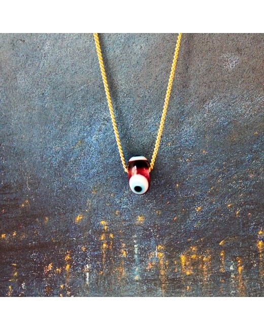 1610Istanbul Metallic Evil Eye Bordeaux Necklace