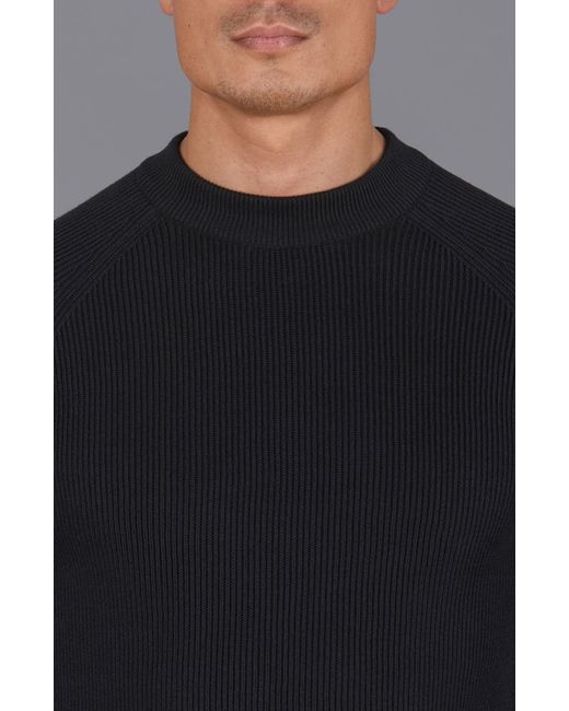 Paul James Knitwear Black Lightweight Cotton Brett Ribbed Crew Neck Jumper for men