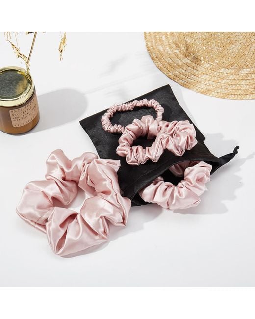 Soft Strokes Silk Red Set Of Four Pure Mulberry Silk Scrunchies