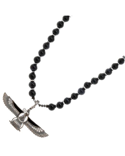 Ebru Jewelry White Tourmaline Faravahar Beaded Necklace-black