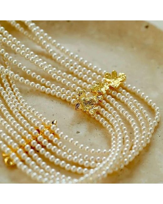 Angel Barocco Metallic Beaded Multi-Strand Shell Pearl Choker Necklace