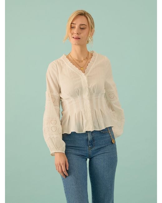 Rose & Nancy White Harri Cotton Heart Lace Blouse