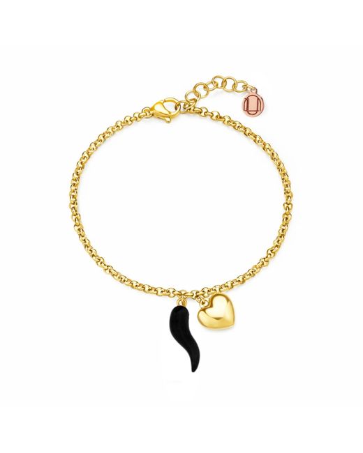 Unaloe Metallic Vermeil Cornicello & Heart Charm Bracelet – Enamel Italian Good Luck Jewelry, Handmade Lucky Talisman