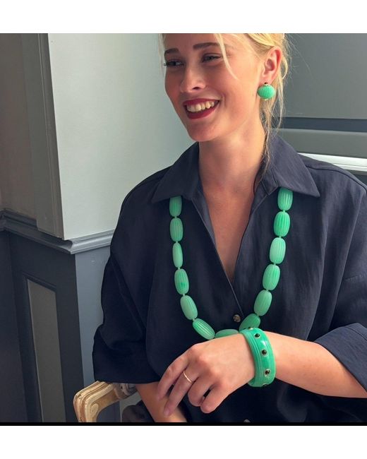 Michael Nash Jewelry Green Renata Large Jade Resin Carved Bead Necklace