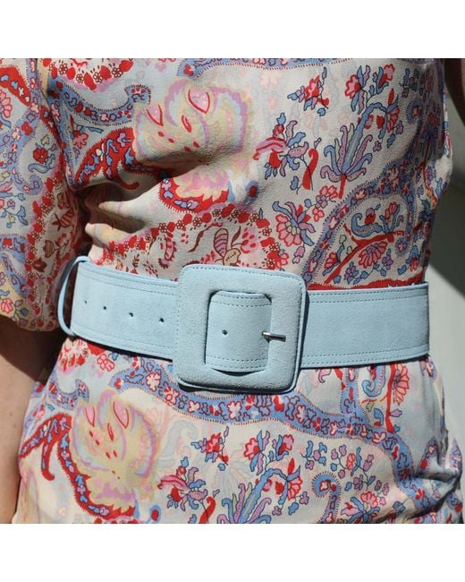 BeltBe Blue Suede Square Buckle Belt