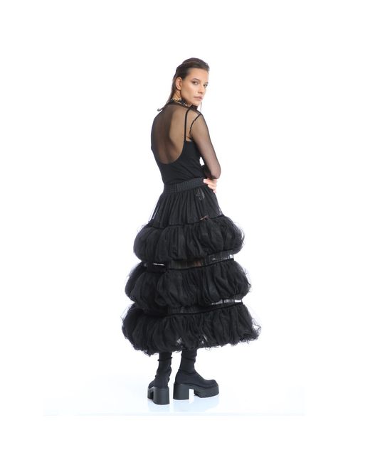 Silvia Serban Black Tulle Volumetric Ruffled Skirt