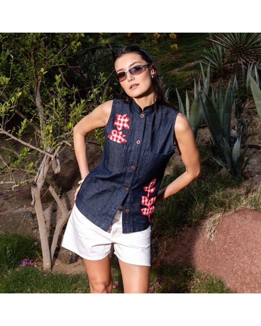 Up-fuse Blue Patchwork Vest- Picnic