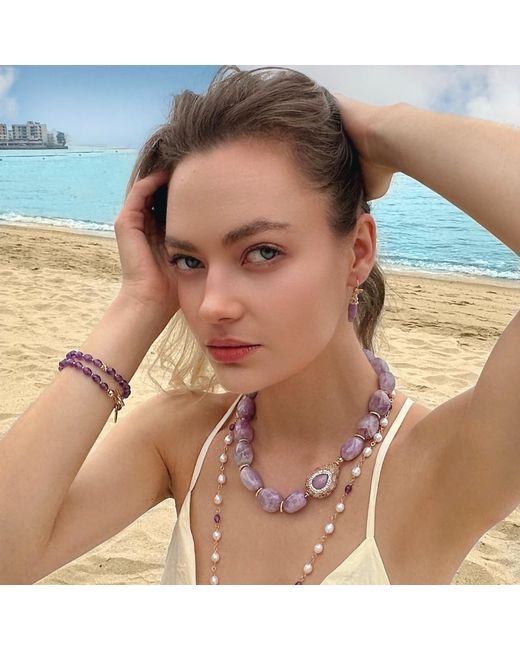 Farra Pink Amethyst With Rhinestone Chunky Statement Necklace