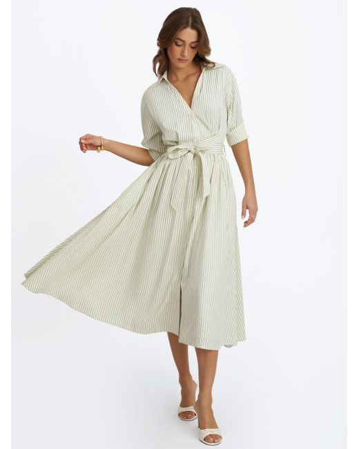 Miss Circle New York Gray Danica Pine Bamboo Poplin Striped Shirt Midi Dress
