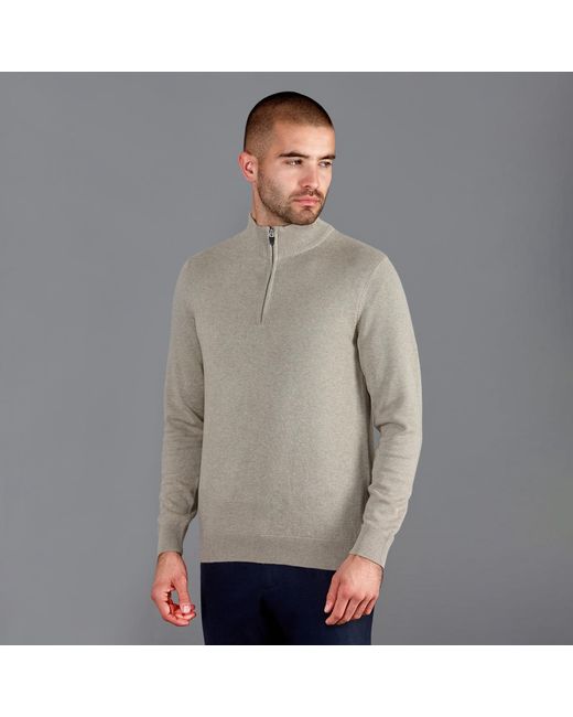 Paul James Knitwear Gray Lightweight Foster Cotton Zip Neck Jumper for men