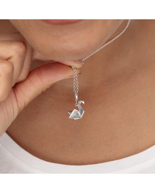 Lily Charmed Metallic Sterling Origami Swan Charm Necklace