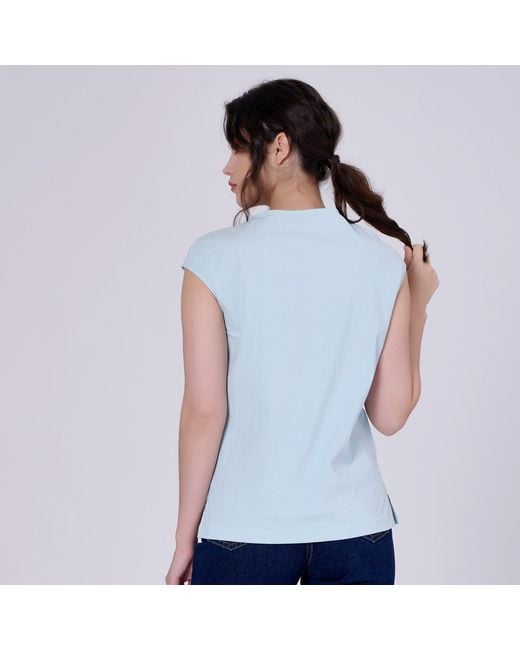 Smart and Joy Blue Double Breasted Pleated Asymmetric Top