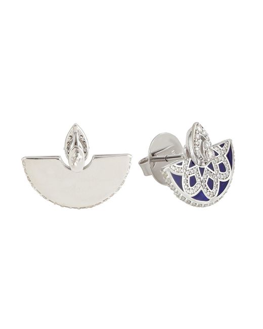 Artisan Blue Enamel & Diamond Art Deco Fan Earrings