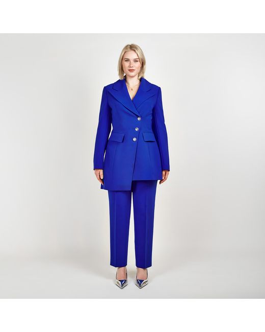 Femponiq Blue Asymmetric Double Breasted Tailored Blazer