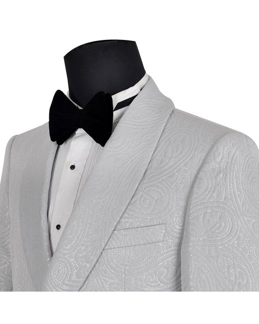 DAVID WEJ Gray Neutrals Kensington Double Breasted Shawl Lapel Jacquard Blazer for men