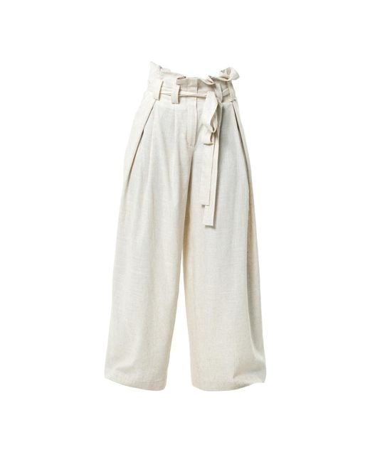 Metamorph White Neutrals Paperbag High Waist Trousers With Linen
