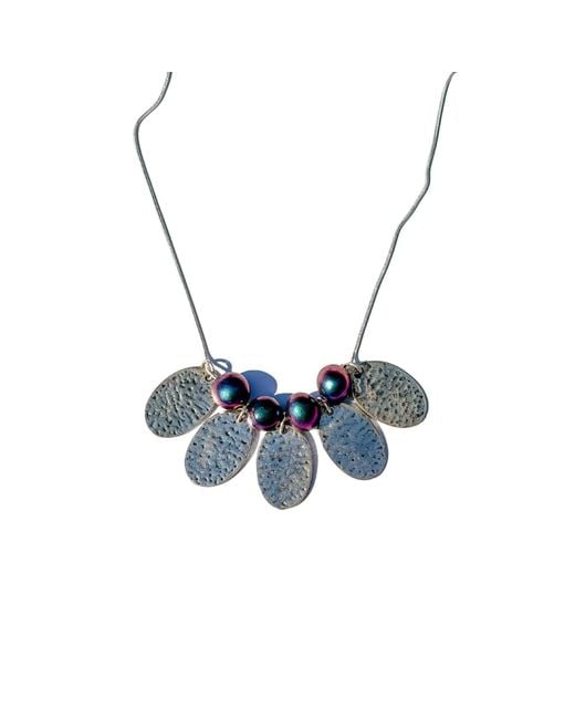 Babaloo Multicolor Petal Fan Necklace With Hand-Rolled Iridescent Beads
