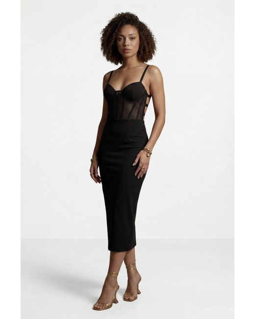 The Gt Atelier Black Leather Corset Bodycon Dress