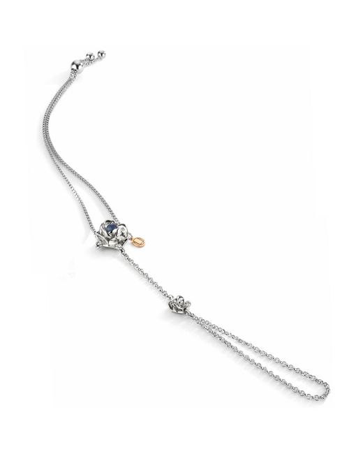 Unaloe Metallic Sterling Rose Hand Harness With Sapphire – Artisan Designer Jewelry For