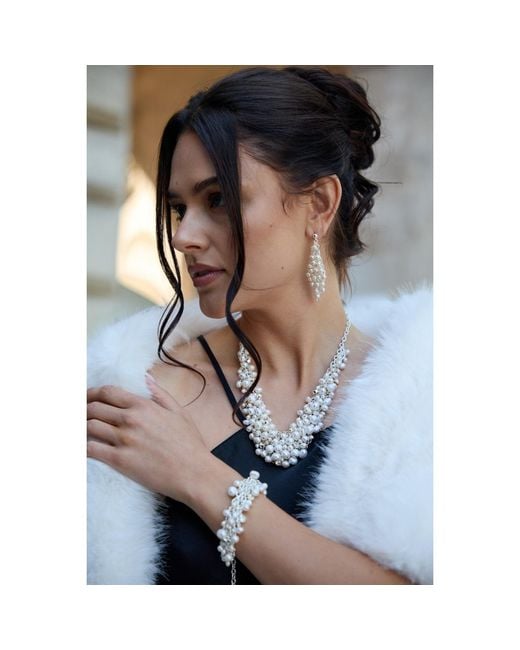 Saachi Metallic Cascading Pearl Statement Earrings