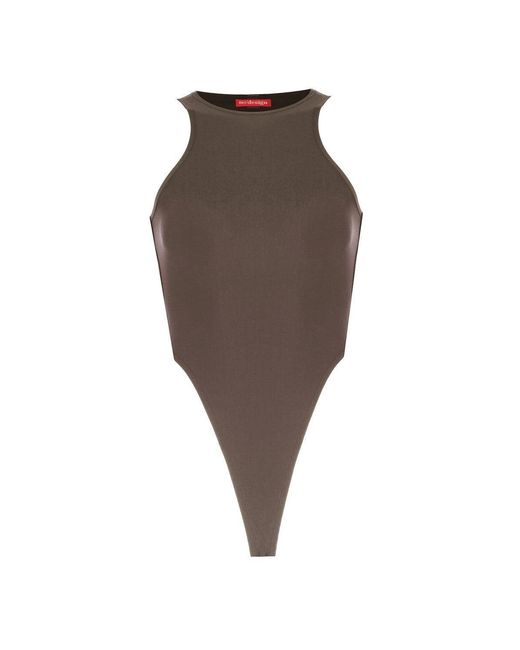 No'design Brown Back Cut-Out Khaki Bodysuit
