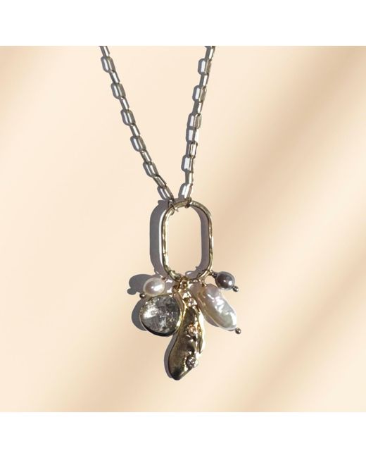 Rare Matters Jewelry Metallic Radiance Charm Natural Biwa Pearl Smoky Quartz Necklace