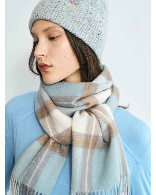 Lost Pattern Blue Plaid Cashmere Scarf