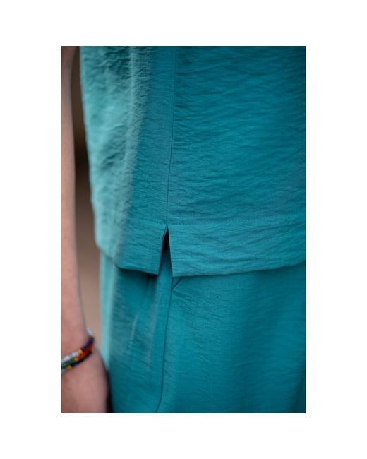 Oh!Zuza Blue Matte Viscose Top & Wide-Leg Trousers Set