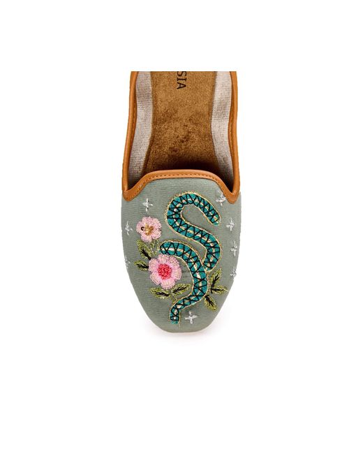 Fuchsia Shoes Green Viper Velvet Moccasins