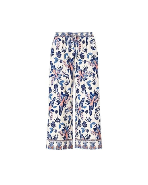 Yumi' Blue Bird Print Viscose Wide Leg Trousers